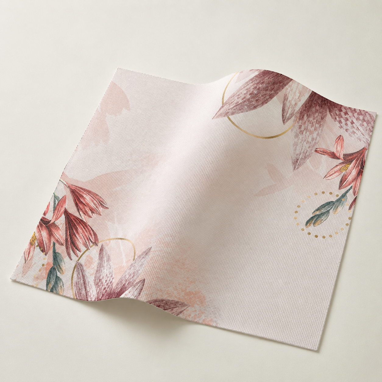 Tela Aida impresa Flores Rosadas de Loisirs Créatifs en perspectiva con estampado floral decorativo en tonos rosa empolvado.
