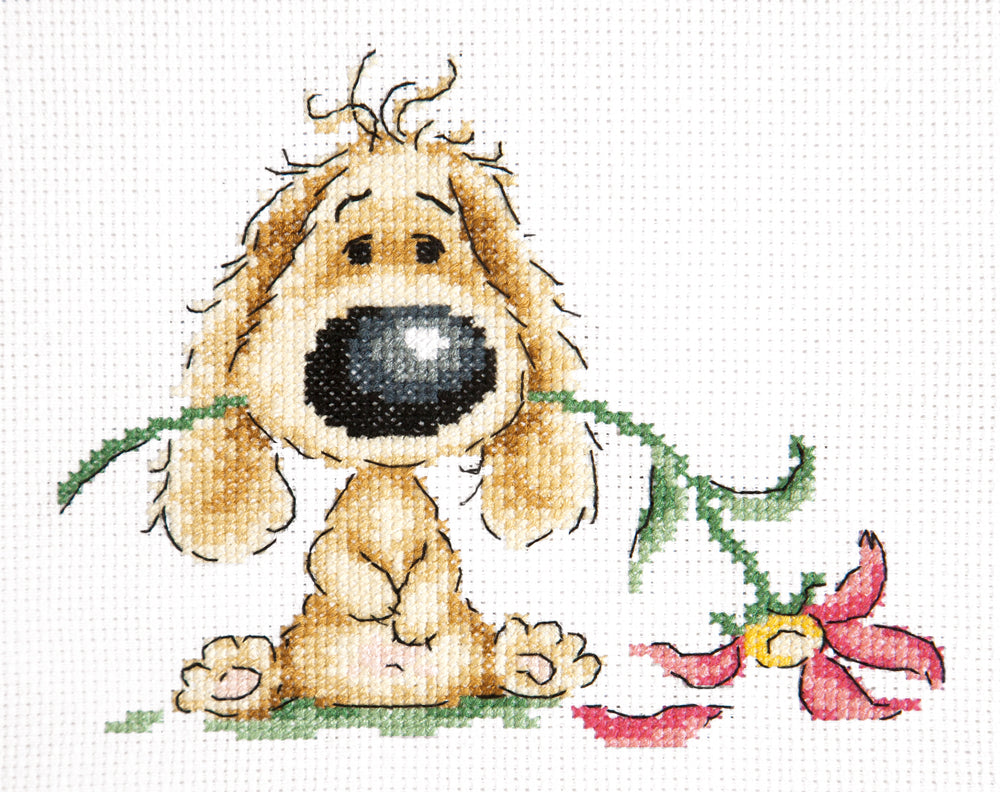 Kit punto de cruz "Puppy and Flower" 16-22
