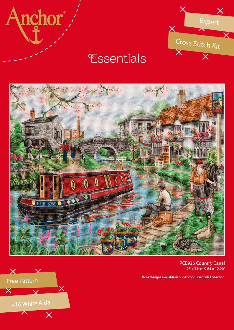 Informción Kit de punto de cruz de canal con barco entre casas de Anchor