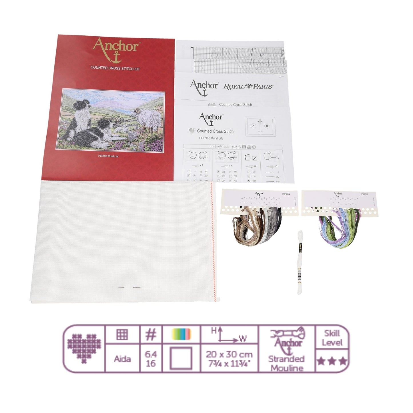 Contenido Bordado en punto de cruz de dos perros pastores con sus cabras en el prado de Anchor