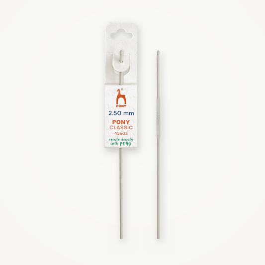 Aguja de ganchillo Pony Classic de 2,5 mm en aluminio con varilla lisa sin mango
