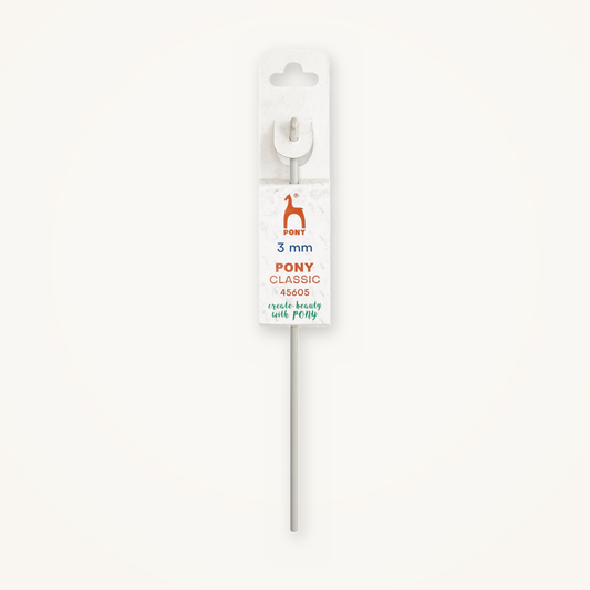 Aguja de ganchillo Pony Classic de 3 mm en aluminio con varilla lisa sin mango