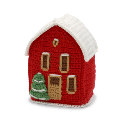 Kit de ganchillo Hardicraft Casa del Pueblo Navideño, casita roja de crochet con tejado nevado y abeto