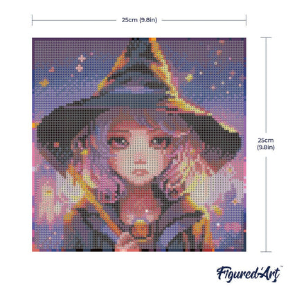 Kit de Punto Diamante Figured’Art "Pequeña Bruja" (Lienzo con Bastidor 25×25 cm)