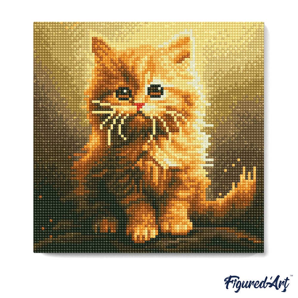 Kit de Punto Diamante Figured’Art "Gato Naranja" (Lienzo con Bastidor 25×25 cm)