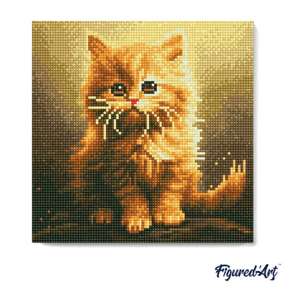 Kit de Punto Diamante Figured’Art "Gato Naranja" (Lienzo con Bastidor 25×25 cm)