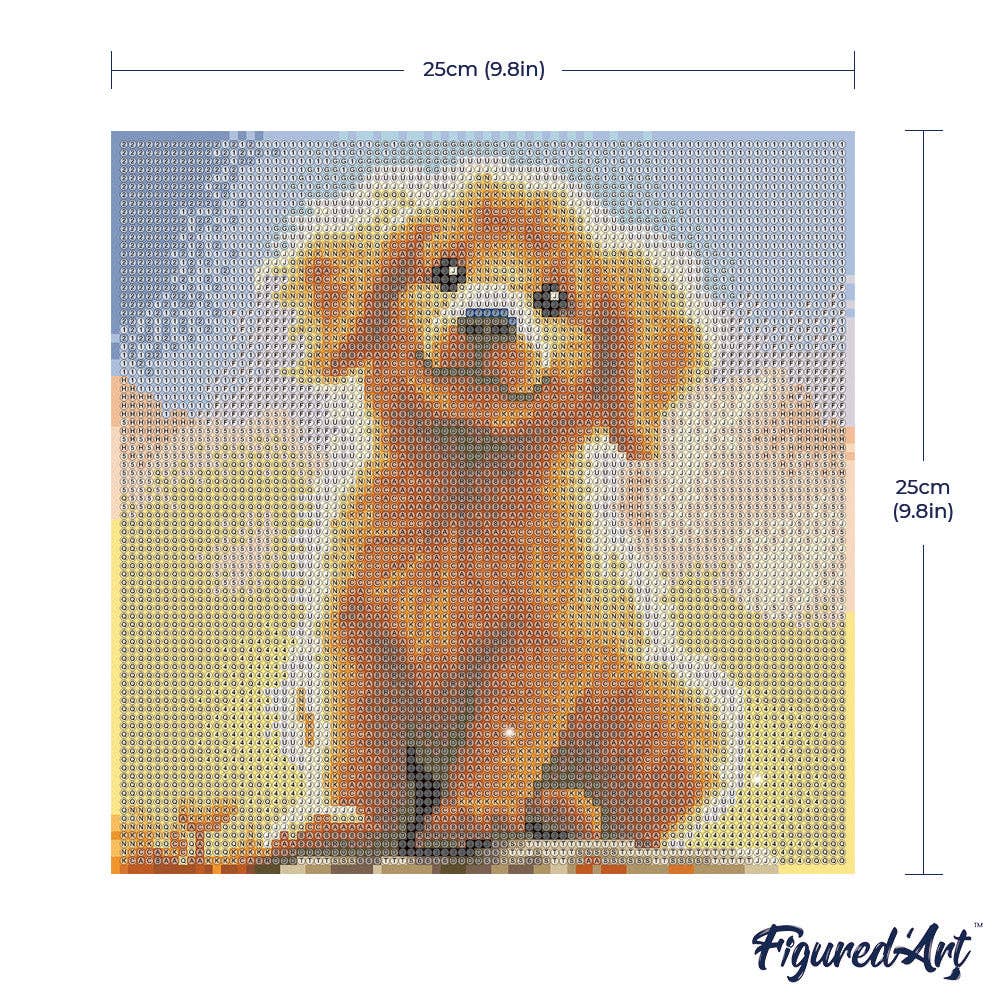Kit de Punto Diamante Figured’Art "Cachorro de Golden Retriever" (Lienzo con Bastidor 25×25 cm)