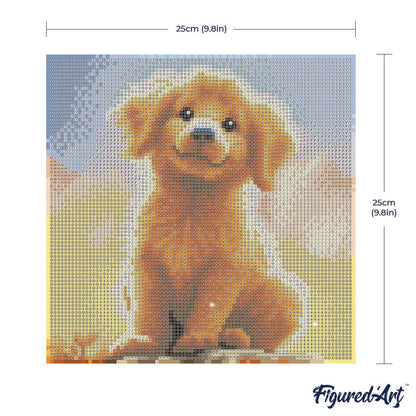 Kit de Punto Diamante Figured’Art "Cachorro de Golden Retriever" (Lienzo con Bastidor 25×25 cm)
