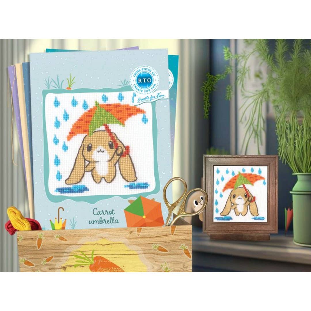 Kit de Punto de Cruz Infantil RTO "Conejo con Paraguas" - H295