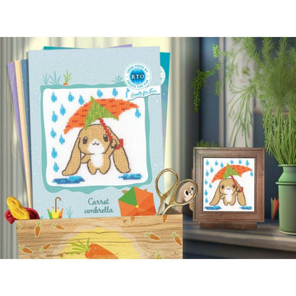 Kit de Punto de Cruz Infantil RTO "Conejo con Paraguas" - H295