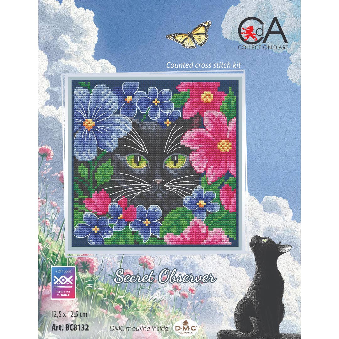 Kit de Punto de Cruz Collection D'Art "Gato Entre Flores" - BC8132