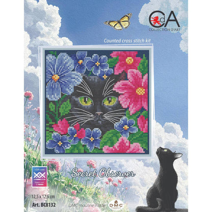Kit de Punto de Cruz Collection D'Art "Gato Entre Flores" - BC8132