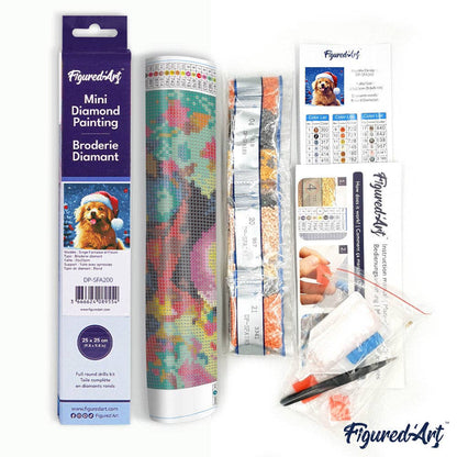 Kit de Punto Diamante Figured’Art "Perro Juguetón en Navidad" 25×25 cm