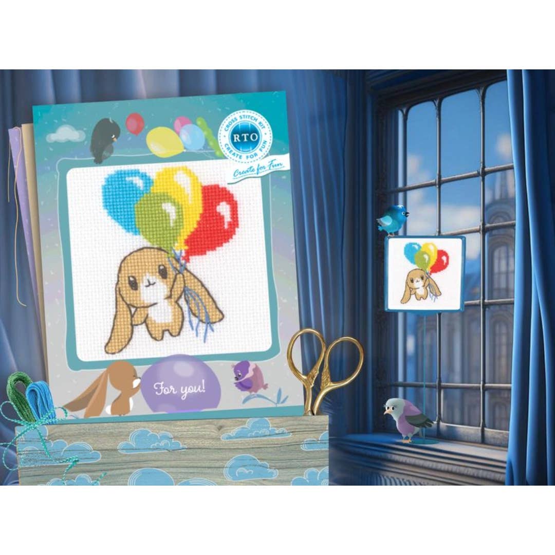 Kit de Punto de Cruz Infantil RTO "Conejito con Globos" - H293