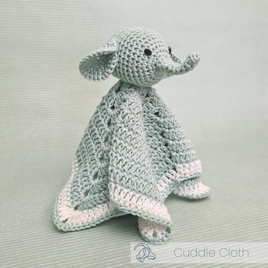 Kit de ganchillo Hardicraft Elefante de Tela para Abrazar con doudou de elefante tejido en algodón orgánico, ideal para recién nacido.