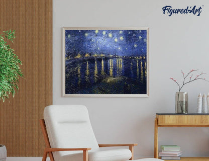 Kit de Punto Diamante Figured’Art "La noche estrellada de Van Gogh sobre el Ródano" 40x50cm