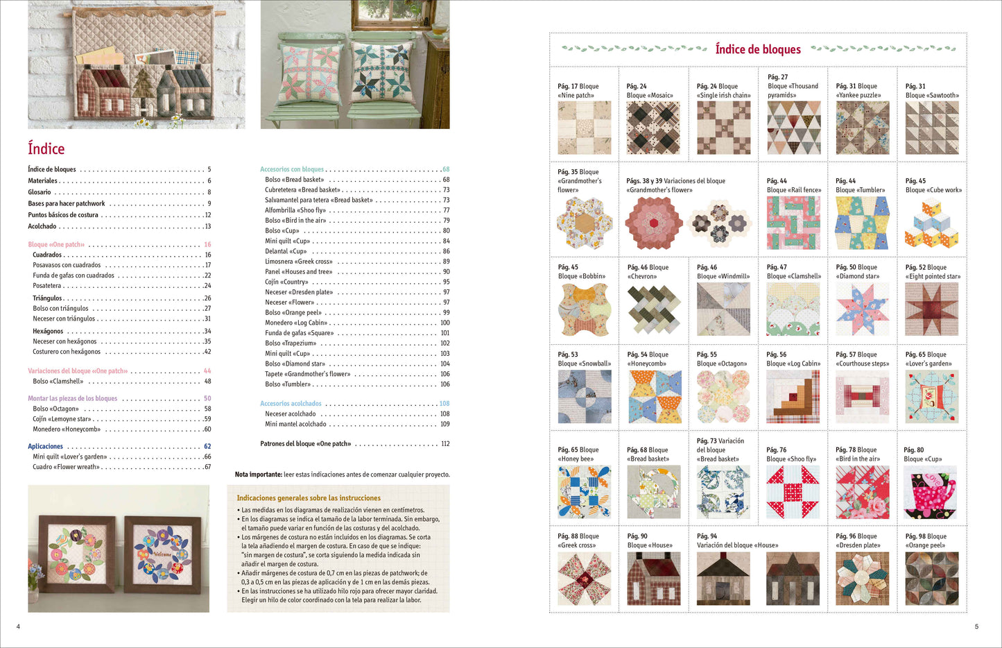 Libro de Iniciación al Patchwork: Curso con 36 Bloques y Más de 40 Proyectos Paso a Paso