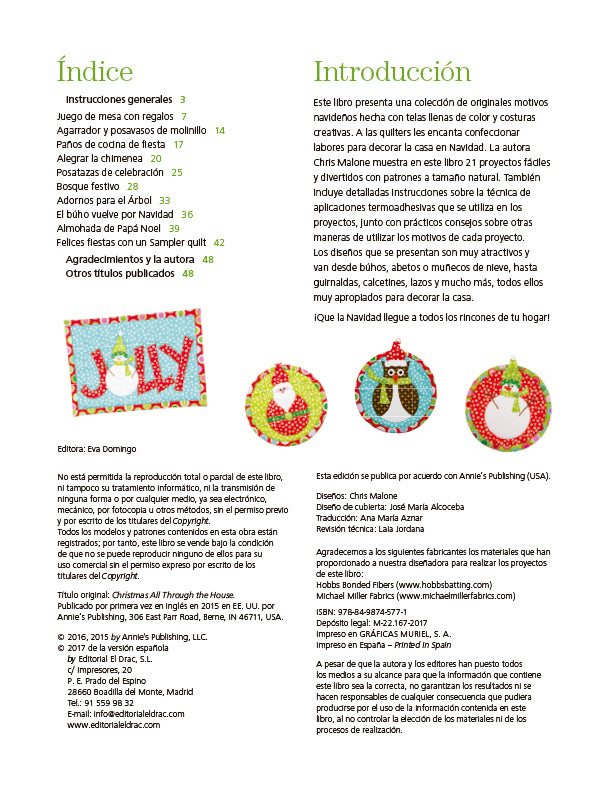 Libro Labores Creativas de Patchwork para Navidad: 21 Proyectos Fáciles con Patrones a Tamaño Natural
