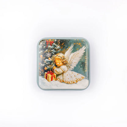 Caja magnética para agujas Letistitch Christmas Angel con diseño navideño de ángel y árbol de Navidad con regalo.