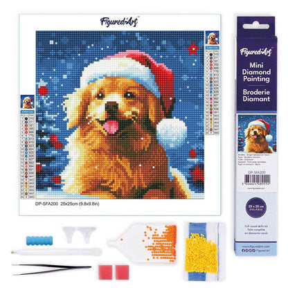 Kit de Punto Diamante Figured’Art "Perro Juguetón en Navidad" 25×25 cm
