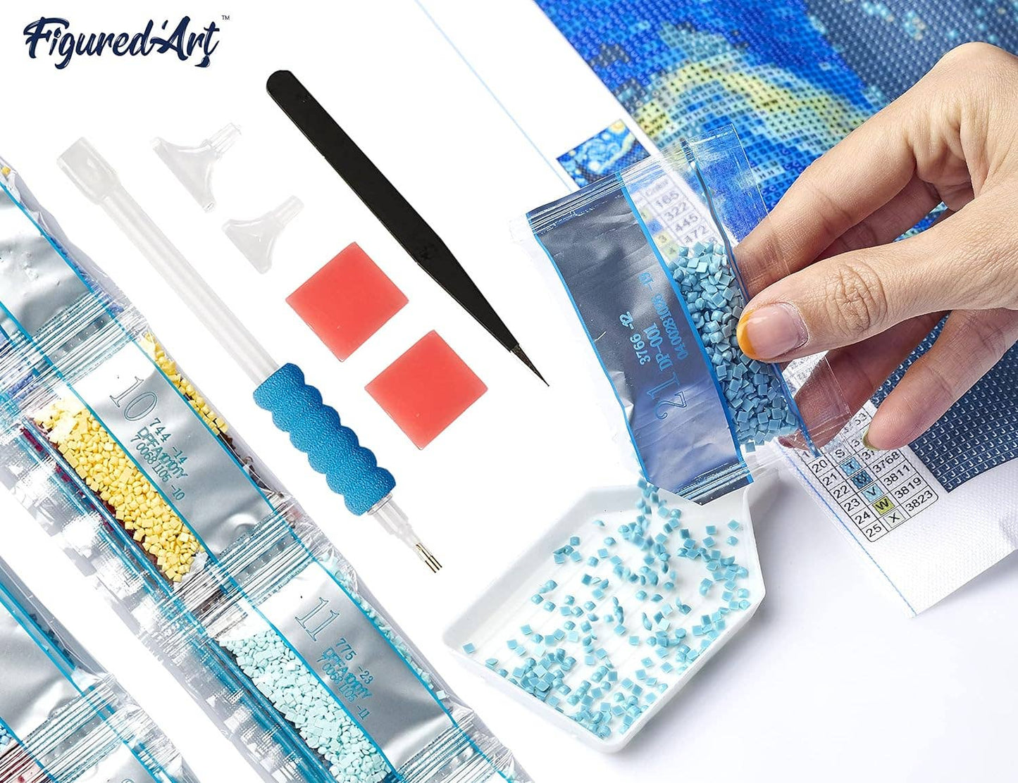 Kit de Punto Diamante Figured’Art "Torre Eiffel y Flores" 40x50cm