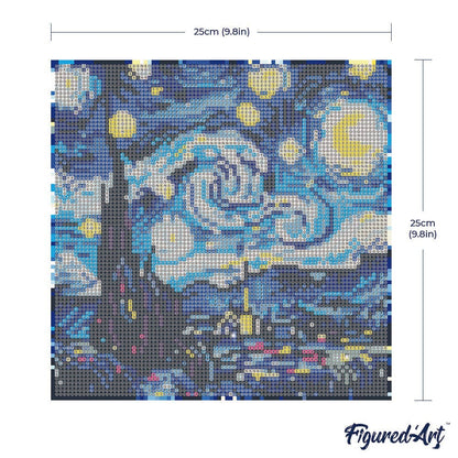 Kit de Punto Diamante Figured’Art "La Noche Estrellada de Van Gogh" (Lienzo con Bastidor 25×25 cm)