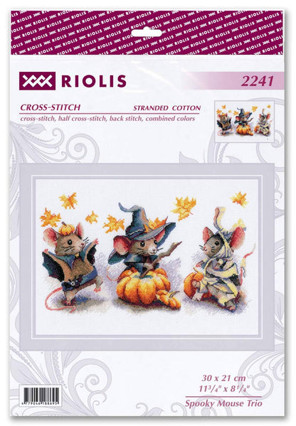 Kit de Punto de Cruz Riolis "Trío de Ratones Espeluznantes" - 2241