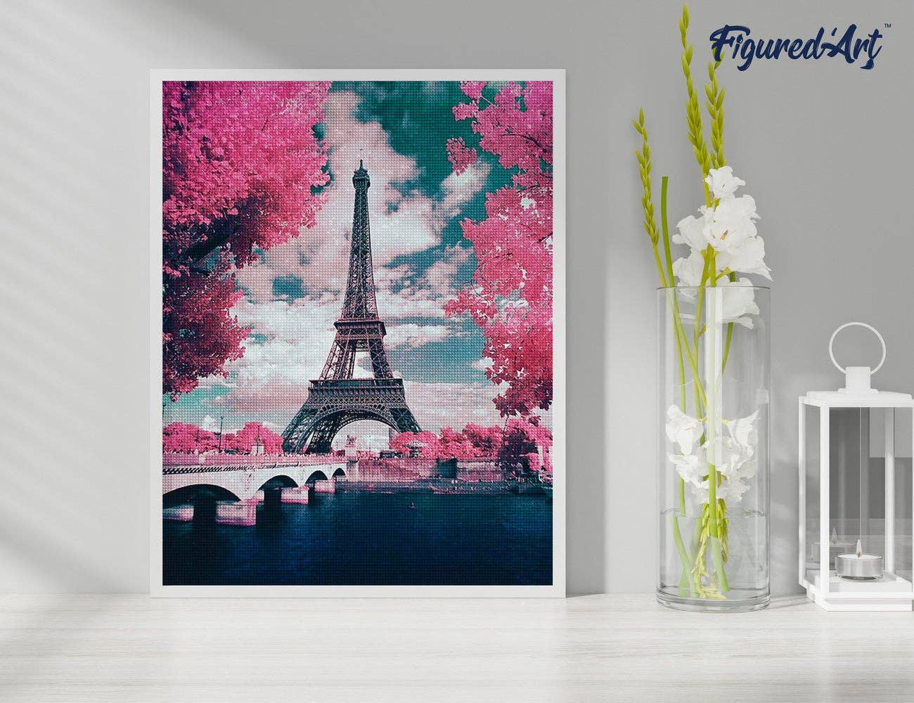 Kit de Punto Diamante Figured’Art "Torre Eiffel y Flores" 40x50cm