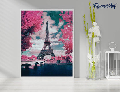 Kit de Punto Diamante Figured’Art "Torre Eiffel y Flores" 40x50cm