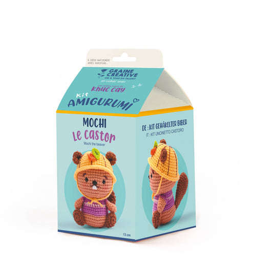 Kit amigurumi Mochi el Castor Graine Créative para crear un muñeco de crochet DIY, ideal para principiantes, manualidades y regalo creativo.
