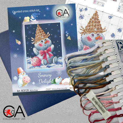 Kit Ponto Cruz Collection D’Art "Boneco de Neve Gelo Chupa-Chupa" - BC8130