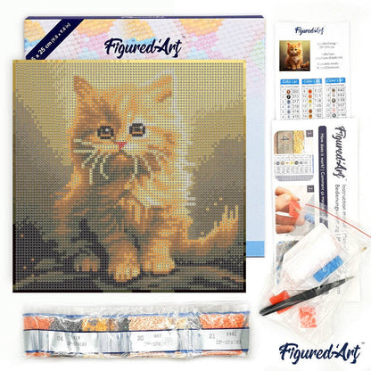 Kit de Punto Diamante Figured’Art "Gato Naranja" (Lienzo con Bastidor 25×25 cm)