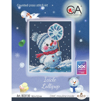 Kit Ponto Cruz Collection D’Art "Boneco de Neve Gelo Chupa-Chupa" - BC8130