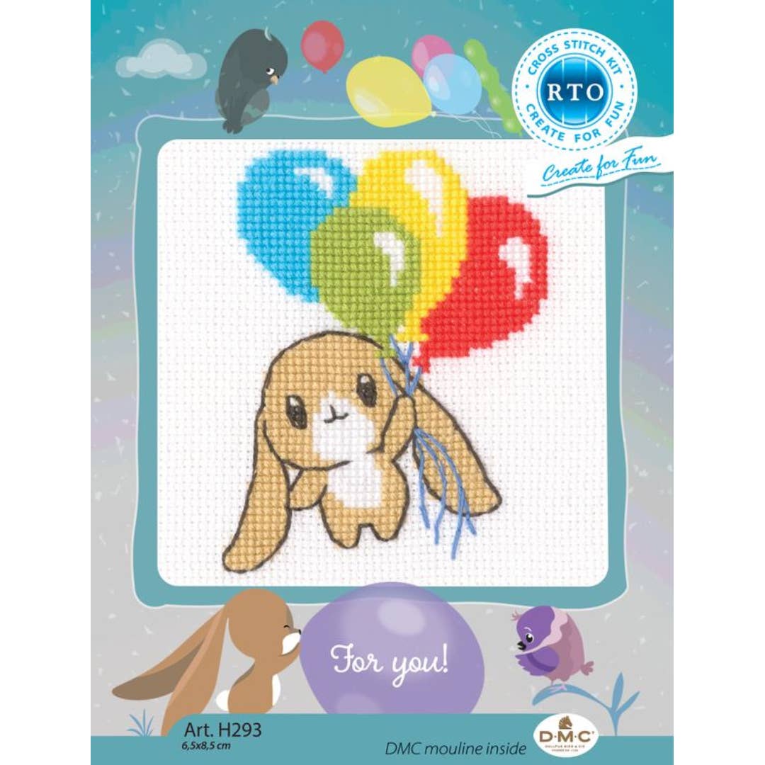 Kit de Punto de Cruz Infantil RTO "Conejito con Globos" - H293