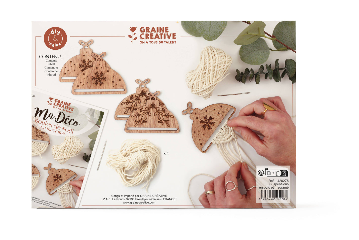 Kit para Crear x4 Bolas de Navidad de Macramé - Graine Créative