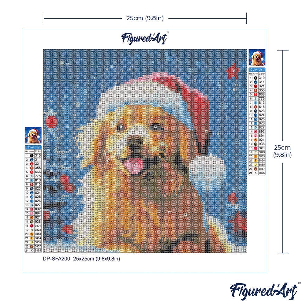 Kit de Punto Diamante Figured’Art "Perro Juguetón en Navidad" 25×25 cm