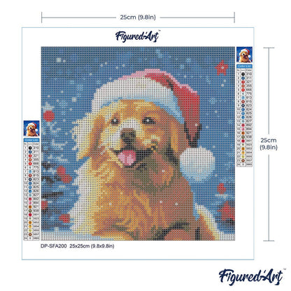 Kit de Punto Diamante Figured’Art "Perro Juguetón en Navidad" 25×25 cm