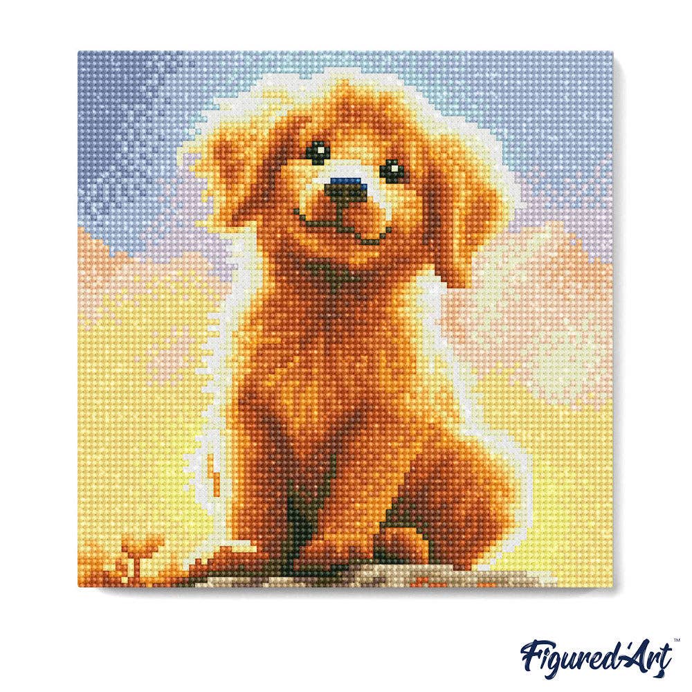 Kit de Punto Diamante Figured’Art "Cachorro de Golden Retriever" (Lienzo con Bastidor 25×25 cm)