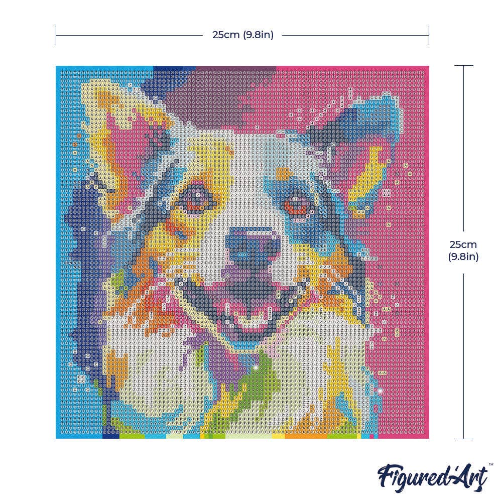 Kit de Punto Diamante Figured’Art "Perro Abstracto Pop Art" (Lienzo con Bastidor 25×25 cm)