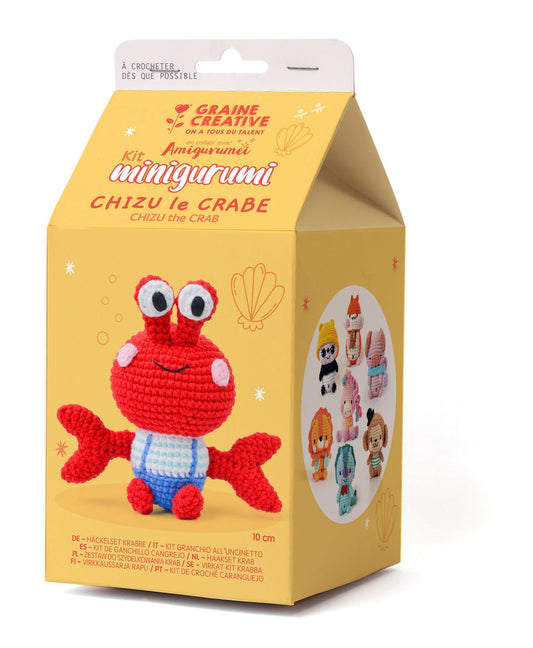 Kit amigurumi Chizu el Cangrejo Graine Créative para crear un muñeco de crochet DIY, ideal para principiantes, manualidades y regalo creativo.