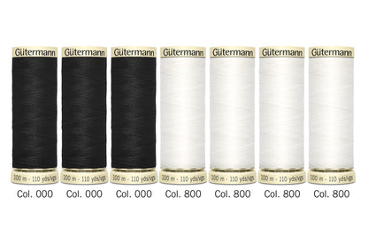 Gütermann Sew-All Thread Set 100m - Black and White - 7 Spools