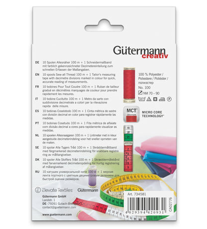 Gütermann Sew-All Thread Set 100m - 10 Spools + Measuring Tape