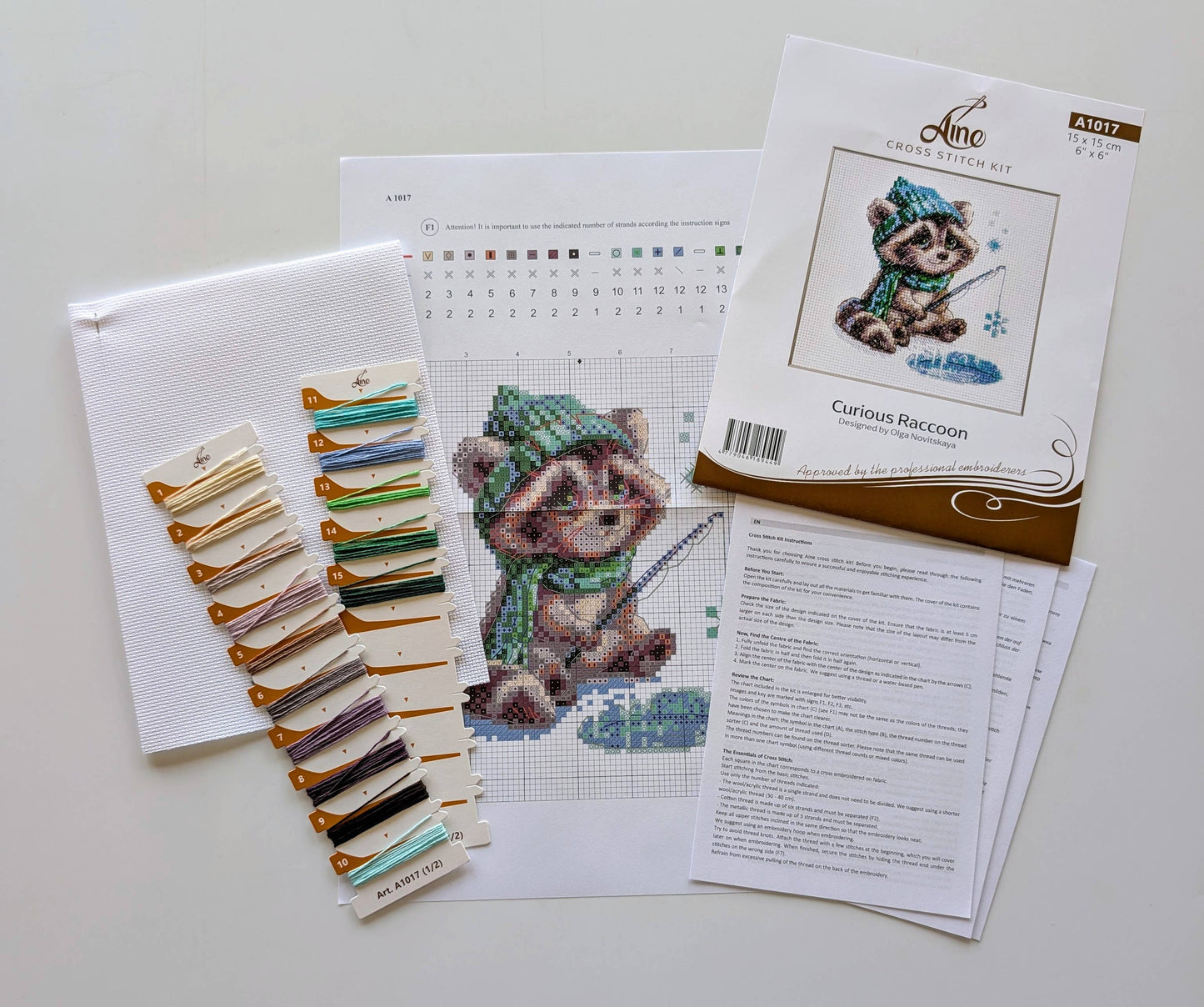 Kit de Punto de Cruz Aine "Mapache Curioso" - A1017