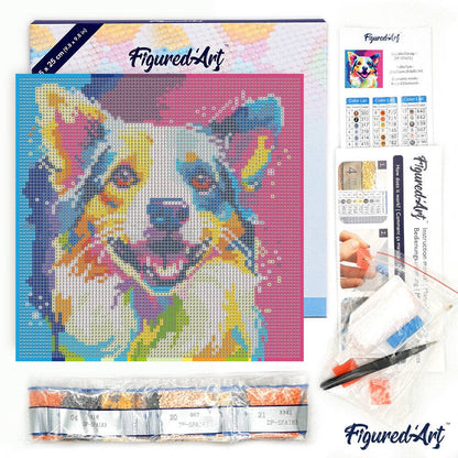 Kit de Punto Diamante Figured’Art "Perro Abstracto Pop Art" (Lienzo con Bastidor 25×25 cm)