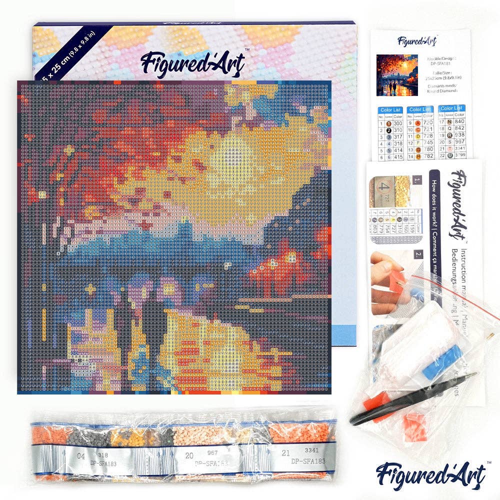 Kit de Punto Diamante Figured’Art "Noche Romántica" (Lienzo con Bastidor 25×25 cm)