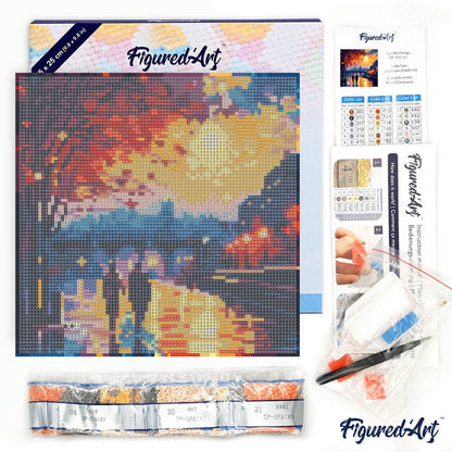 Kit de Punto Diamante Figured’Art "Noche Romántica" (Lienzo con Bastidor 25×25 cm)