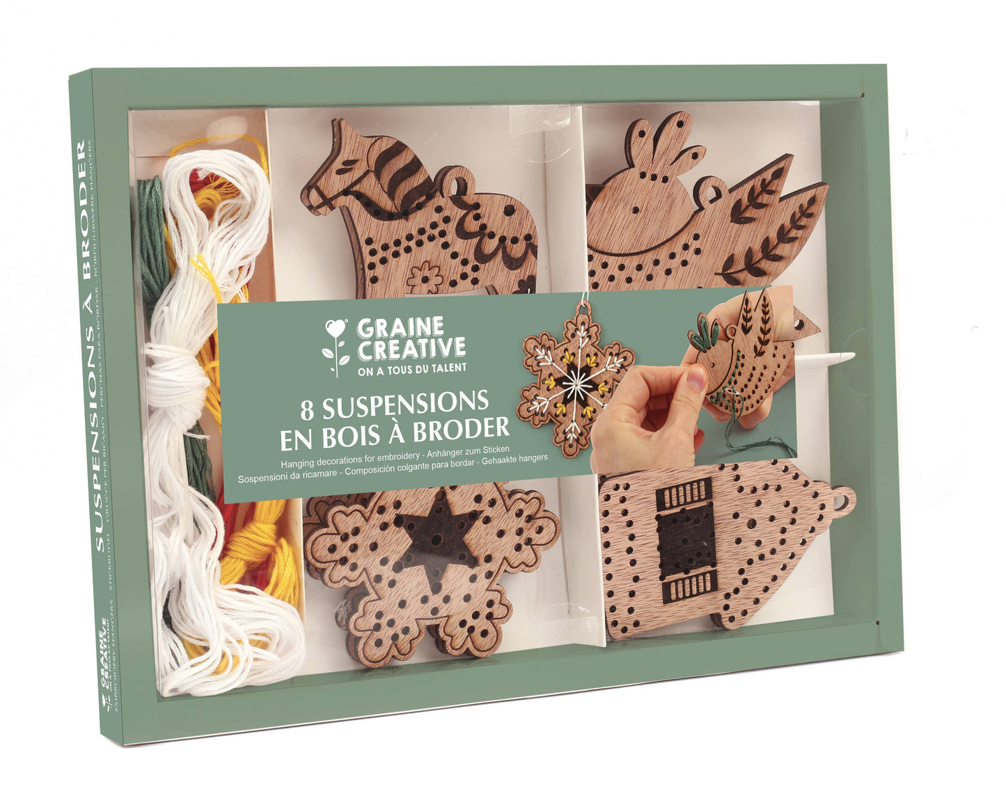 Kit de 8 decoraciones de Navidad para Bordar de Madera - Graine Créative