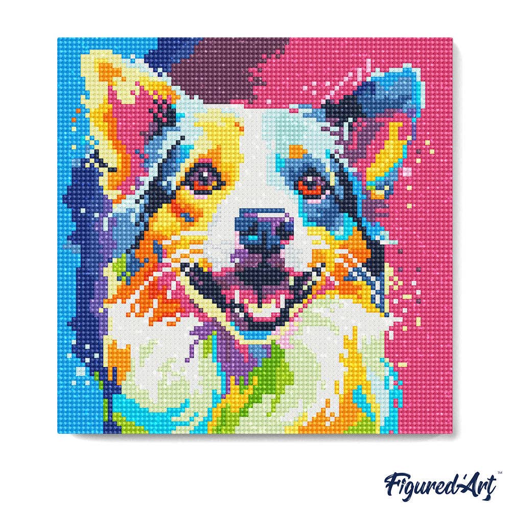 Kit de Punto Diamante Figured’Art "Perro Abstracto Pop Art" (Lienzo con Bastidor 25×25 cm)