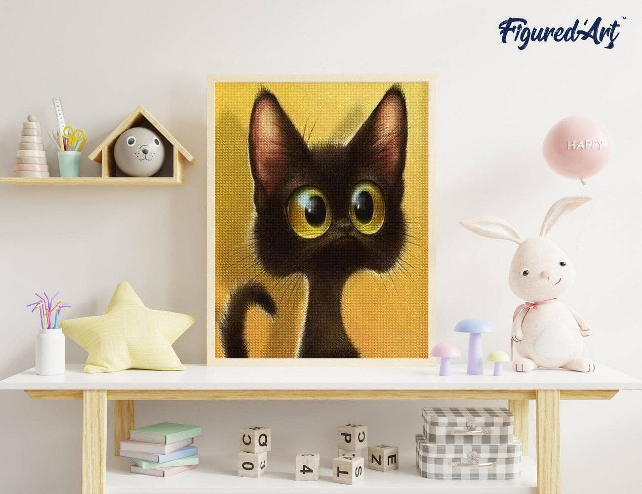 Kit de Punto Diamante Figured’Art "Gato Sorprendido" 40x50cm