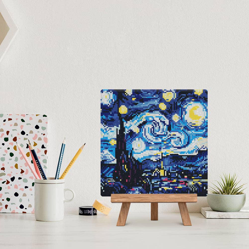 Kit de Punto Diamante Figured’Art "La Noche Estrellada de Van Gogh" (Lienzo con Bastidor 25×25 cm)